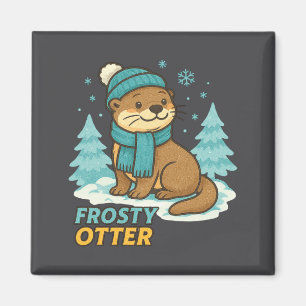 Frosty Otter Winter Charm Art Long Sleeve  Magnet