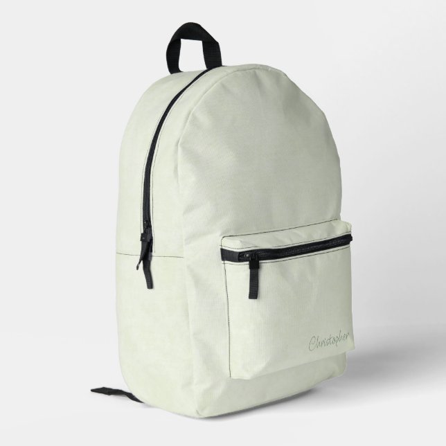 Frosty Pale Green Grunge with Name Printed Backpack (Back Corner Left)