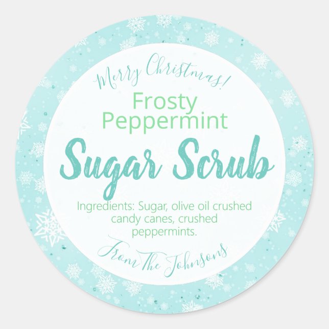 Frosty Peppermint Christmas Sugar Scrub Labels (Front)