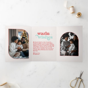 Frosty Peppermint Cosy Vibes Retro Christmas Photo Tri-Fold Holiday Card