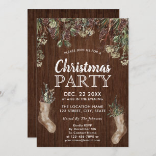 FROSTY PINES   Rustic Wood White Christmas Party Invitation