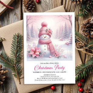 Frosty Pink Coquette Snowman Digital Christmas Invitation
