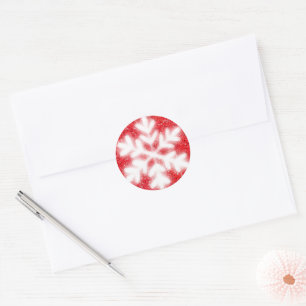 Frosty red North Pole snowflakes   sparkling snow Classic Round Sticker