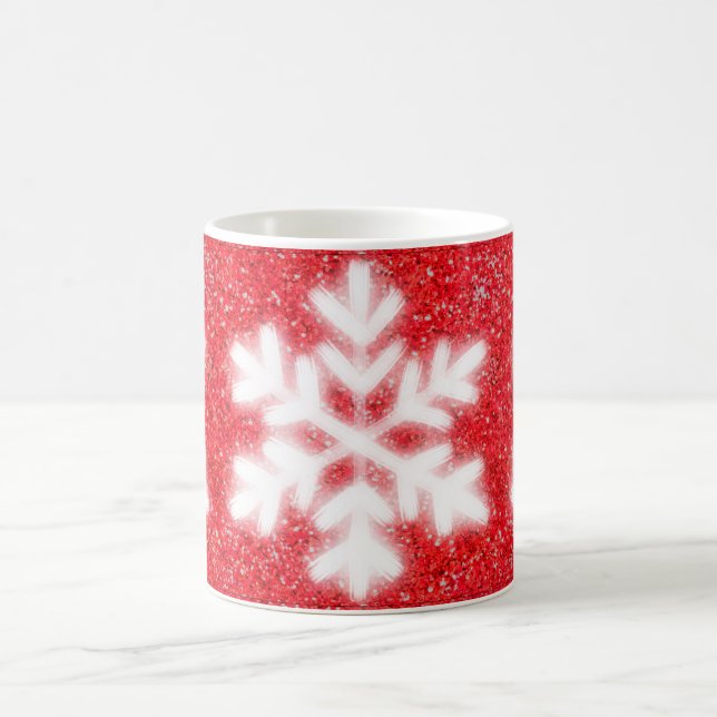 Frosty red North Pole snowflakes | sparkling snow  Coffee Mug (Center)