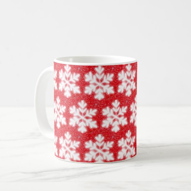 Frosty red North Pole snowflakes | sparkling snow  Coffee Mug (Front Left)