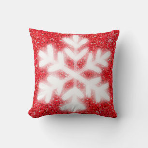 Frosty red North Pole snowflakes   sparkling snow Cushion