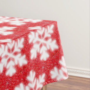 Frosty red North Pole snowflakes sparkling snow Tablecloth