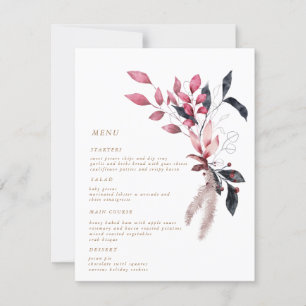 frosty red winter floral Wedding Dinner Menu card