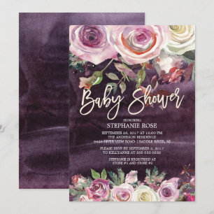 Frosty Rose Purple Floral Baby Shower Invitation
