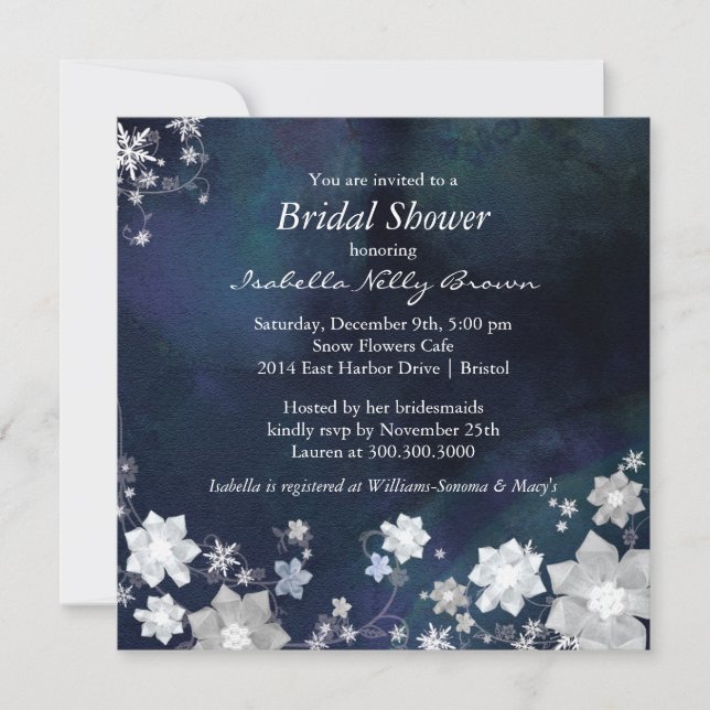 Frosty Rustic Winter Floral Bridal Shower Invitation (Front)