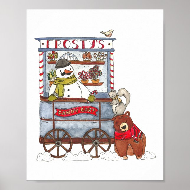 Frosty’s Candy Cart – Cute Holiday Snowman Poster (Front)