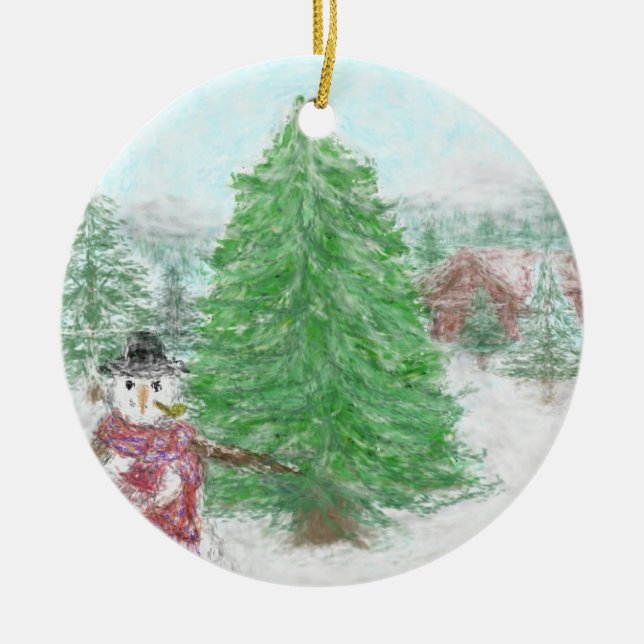 Frosty Scene Ceramic Tree Decoration (Front)