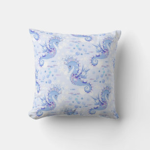 Frosty sea horse lavender pattern Throw Pillow