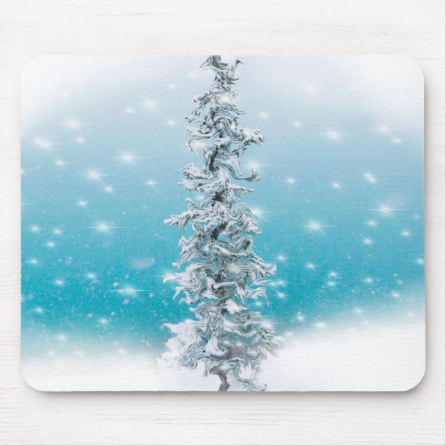 Frosty snow scene pine tree snowflakes mouse mat (Front)