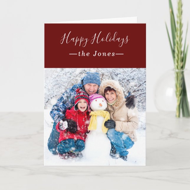 Frosty Snow White Family Photo Happy Holidays  Holiday Card (Front)