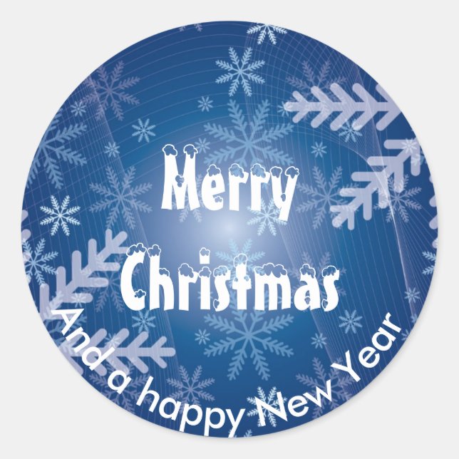Frosty snowflake Merry Christmas Classic Round Sticker (Front)