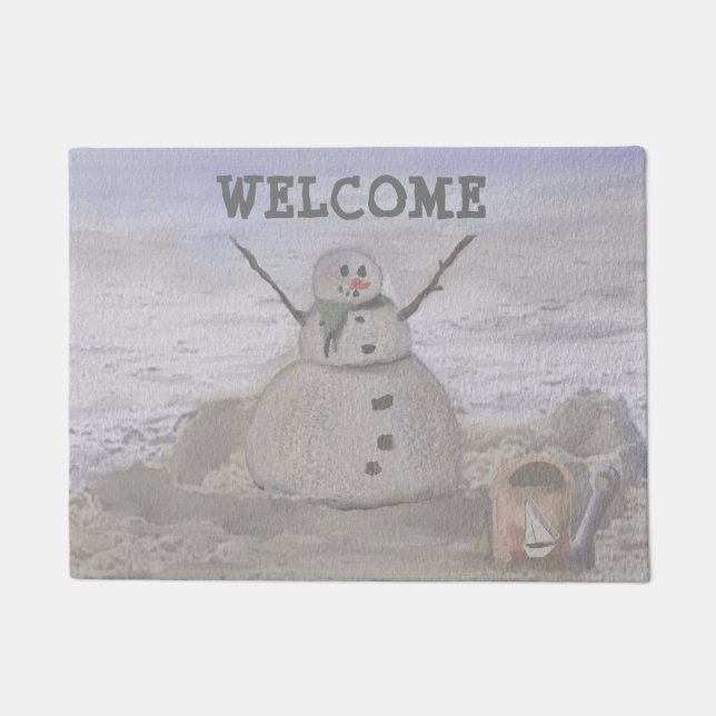 Frosty Snowman At The Beach Welcome Doormat (Front)