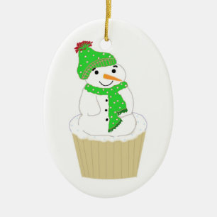 Frosty Snowman Cupcake Ceramic Tree Decoration