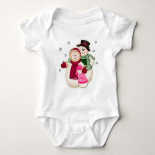 Frosty Snowman Family - Pink Baby Bodysuit