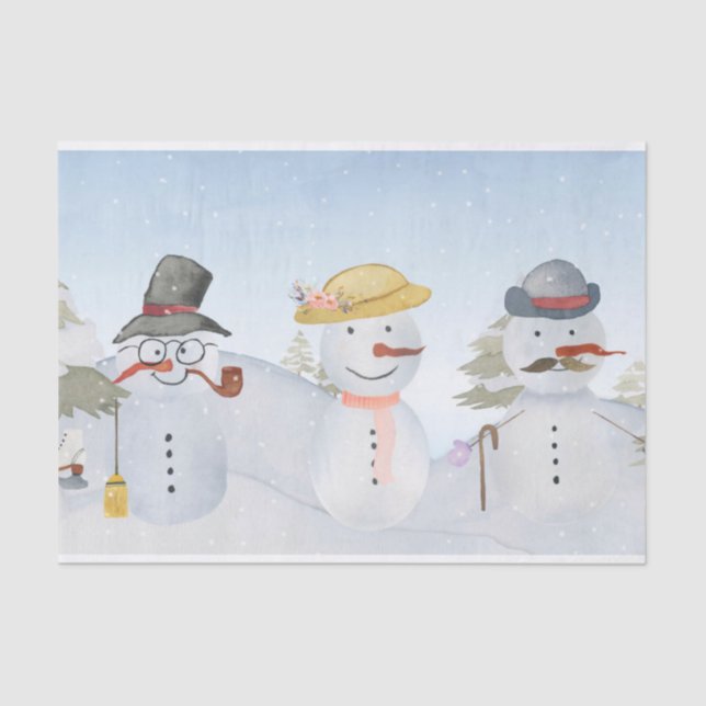 Frosty Snowman & Friends Winter Snow Scene Tissue Paper (Front)
