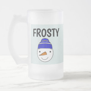 FROSTY SNOWMAN FUNNY FROSTED GLASS MUGS
