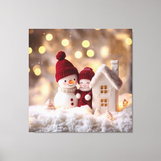 Frosty Snowman Siblings Winter Joy Canvas Print (Front)