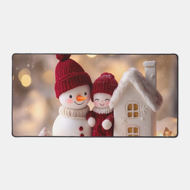 Frosty Snowman Siblings Winter Joy Desk Mat (Front)