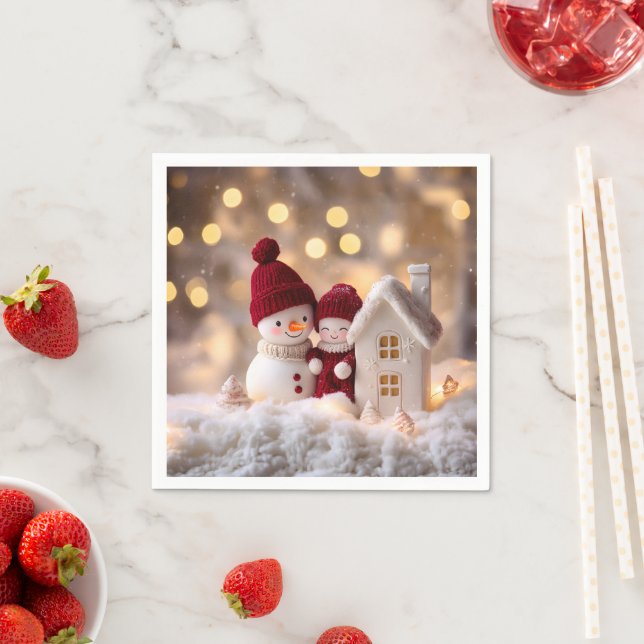 Frosty Snowman Siblings Winter Joy Napkin (Insitu)