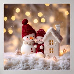 Frosty Snowman Siblings Winter Joy Poster