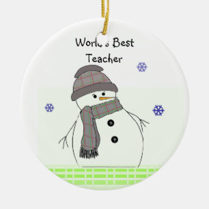 Frosty Snowman World's BestTeacher Ceramic Tree Decoration
