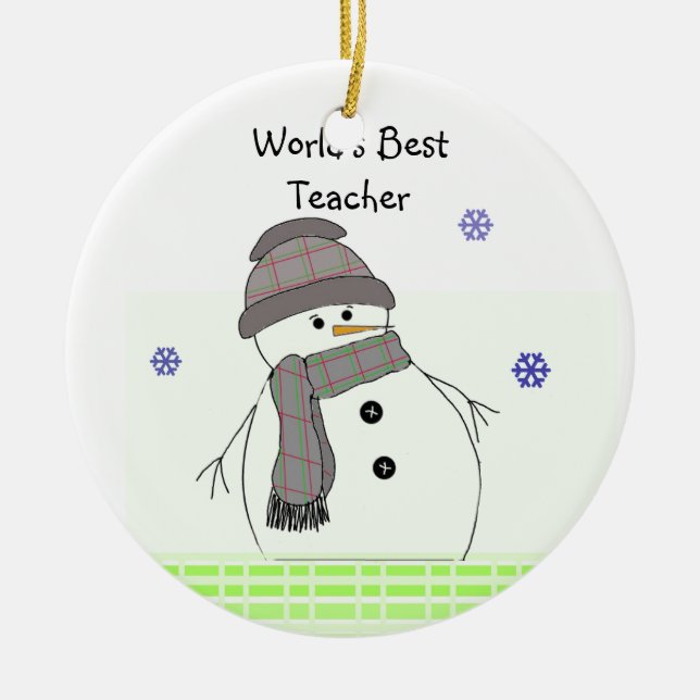 Frosty Snowman World's BestTeacher Ceramic Tree Decoration (Front)