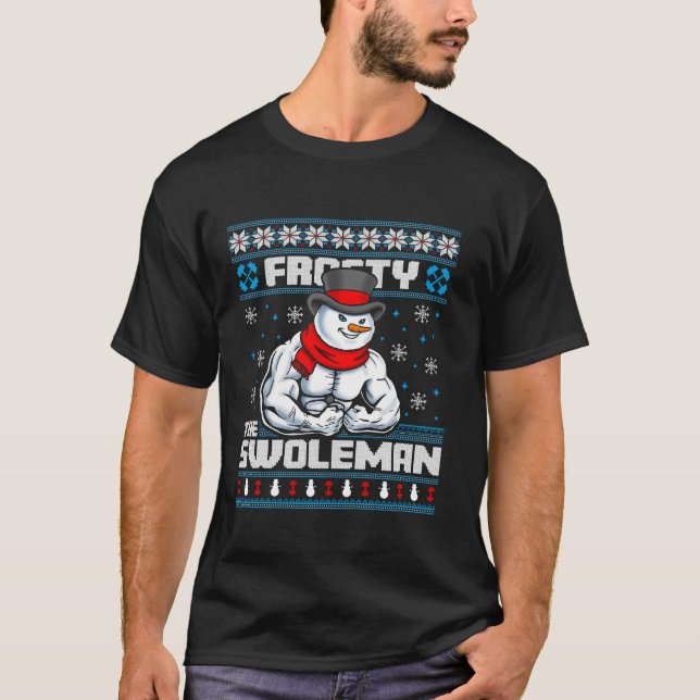 Frosty Swoleman Funny Christmas Workout Gym Weight T-Shirt (Front)