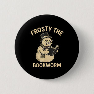 Frosty The Bookworm Snowman Reading 6 Cm Round Badge