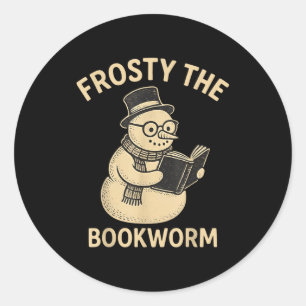 Frosty The Bookworm Snowman Reading  Classic Round Sticker
