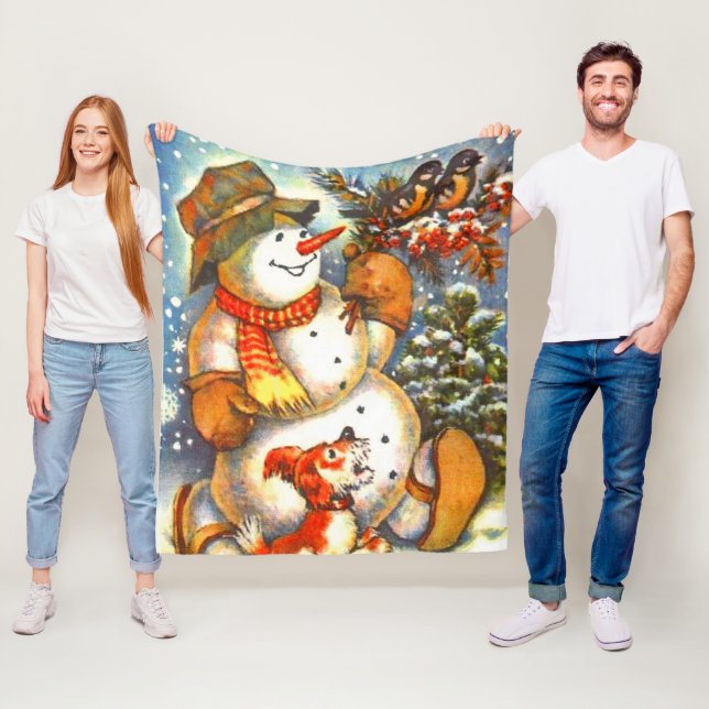 Frosty the snowman and Friends Fun Christmas Fleece Blanket (In Situ)