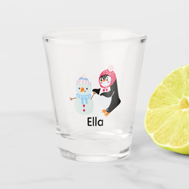 Frosty the Snowman and Penguin Shot Glass (Front)