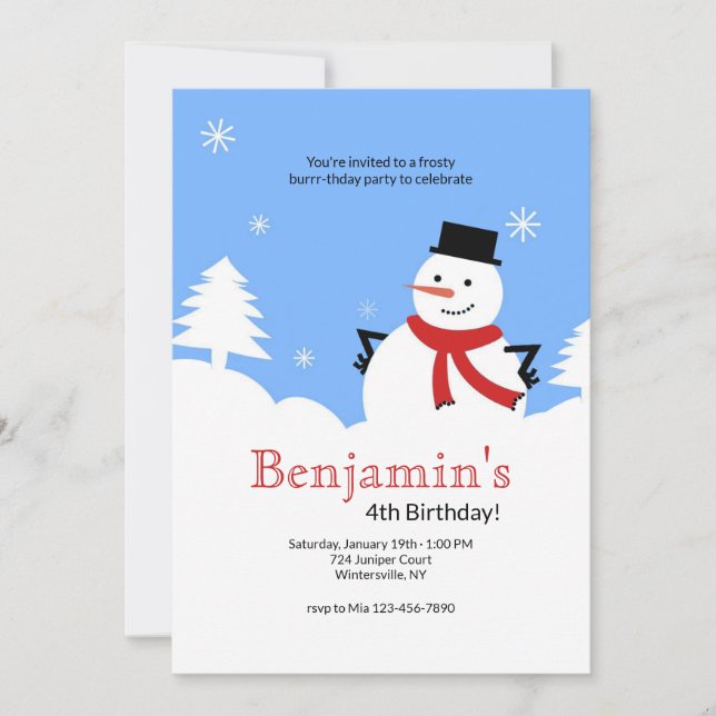 Frosty the Snowman Birthday Party Invitations (Front)