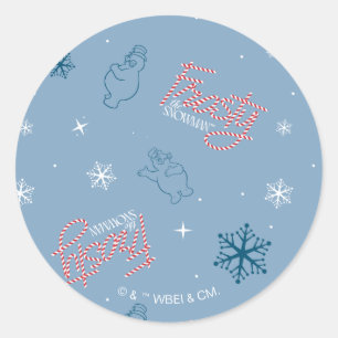 Frosty the Snowman Blue Snowflake Pattern Classic Round Sticker