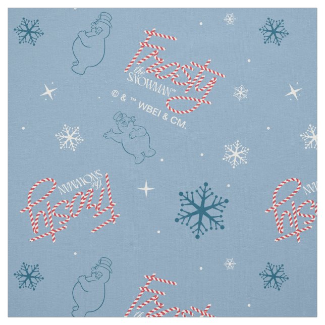 Frosty the Snowman Blue Snowflake Pattern Fabric (Swatch)