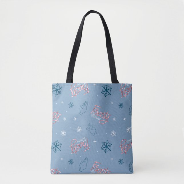 Frosty the Snowman Blue Snowflake Pattern Tote Bag (Front)