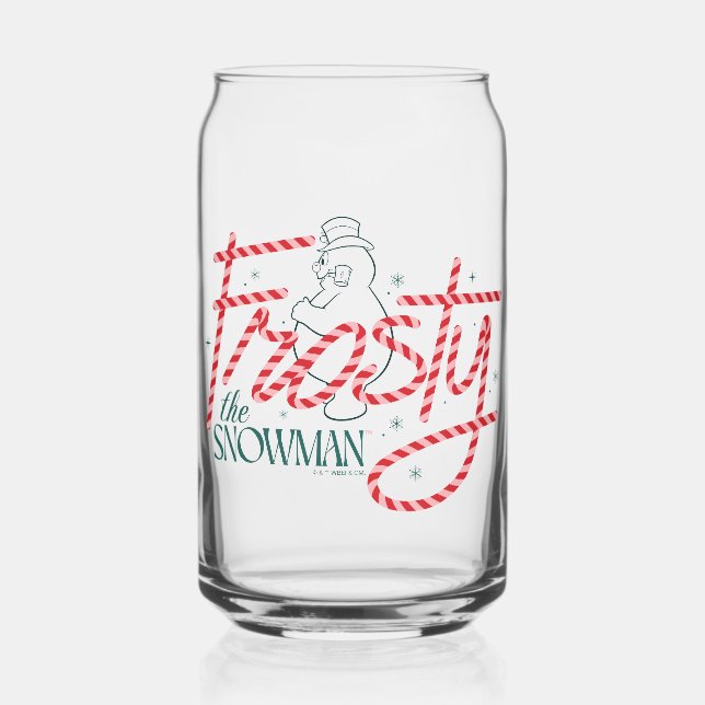 Frosty the Snowman Candy Cane Logo Can Glass (Front)