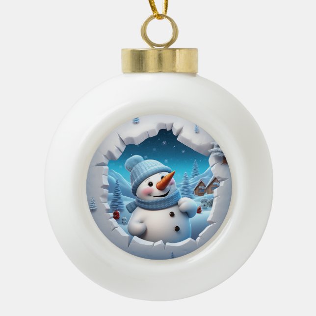 Frosty the Snowman Ceramic Ball Christmas Ornament (Front)