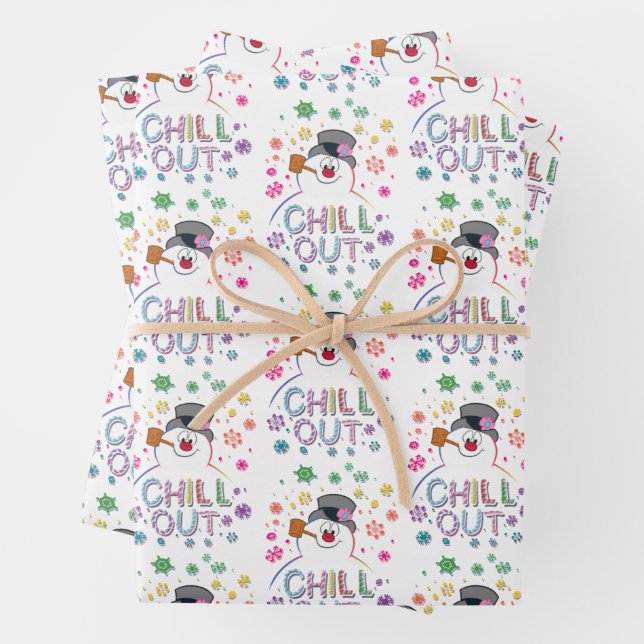 Frosty the Snowman™ | "Chill Out" Rainbow Colours Wrapping Paper Sheet (In situ)