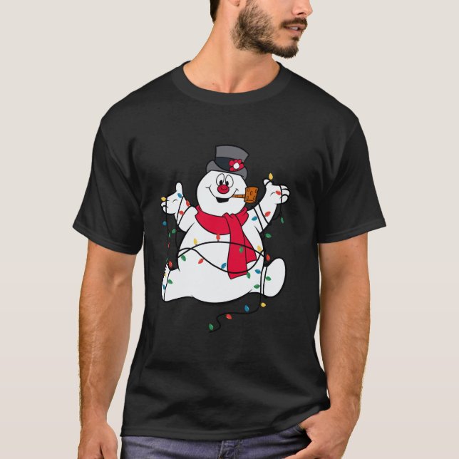 Frosty The Snowman Christmas Lights Portrait  T-Shirt (Front)