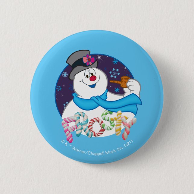 Frosty the Snowman™ | Colorful Candy Cane Name 6 Cm Round Badge (Front)