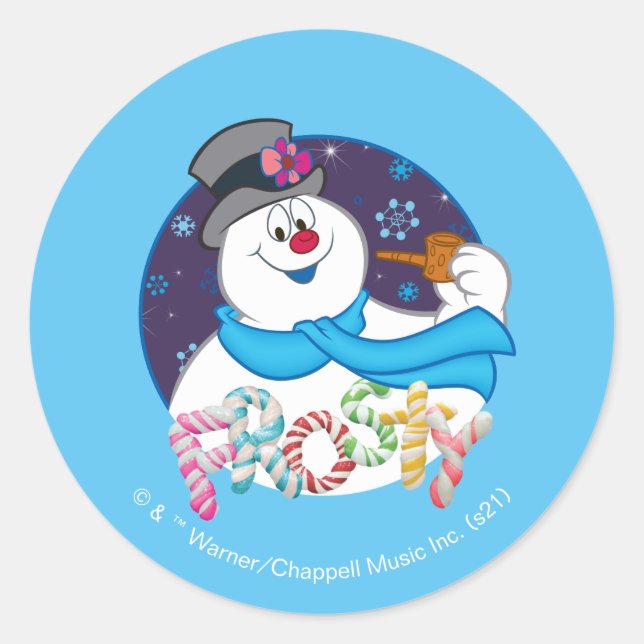 Frosty the Snowman™ | Colourful Candy Cane Name Classic Round Sticker (Front)
