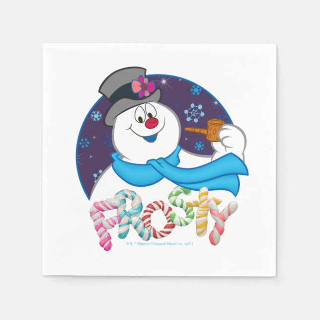 Frosty the Snowman™ | Colourful Candy Cane Name Napkin (Front)