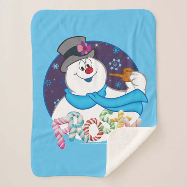 Frosty the Snowman™ | Colourful Candy Cane Name Sherpa Blanket (Front)
