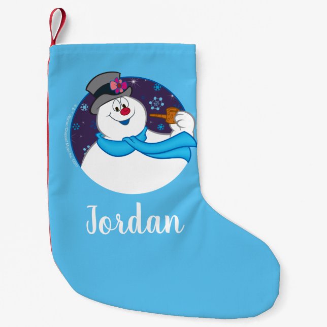 Frosty the Snowman™ | Colourful Candy Cane Name Small Christmas Stocking (Front)