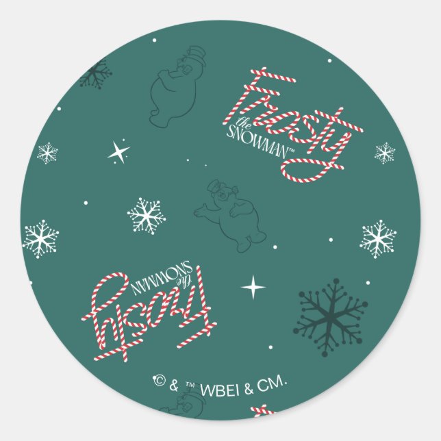 Frosty the Snowman Green Snowflake Pattern Classic Round Sticker (Front)